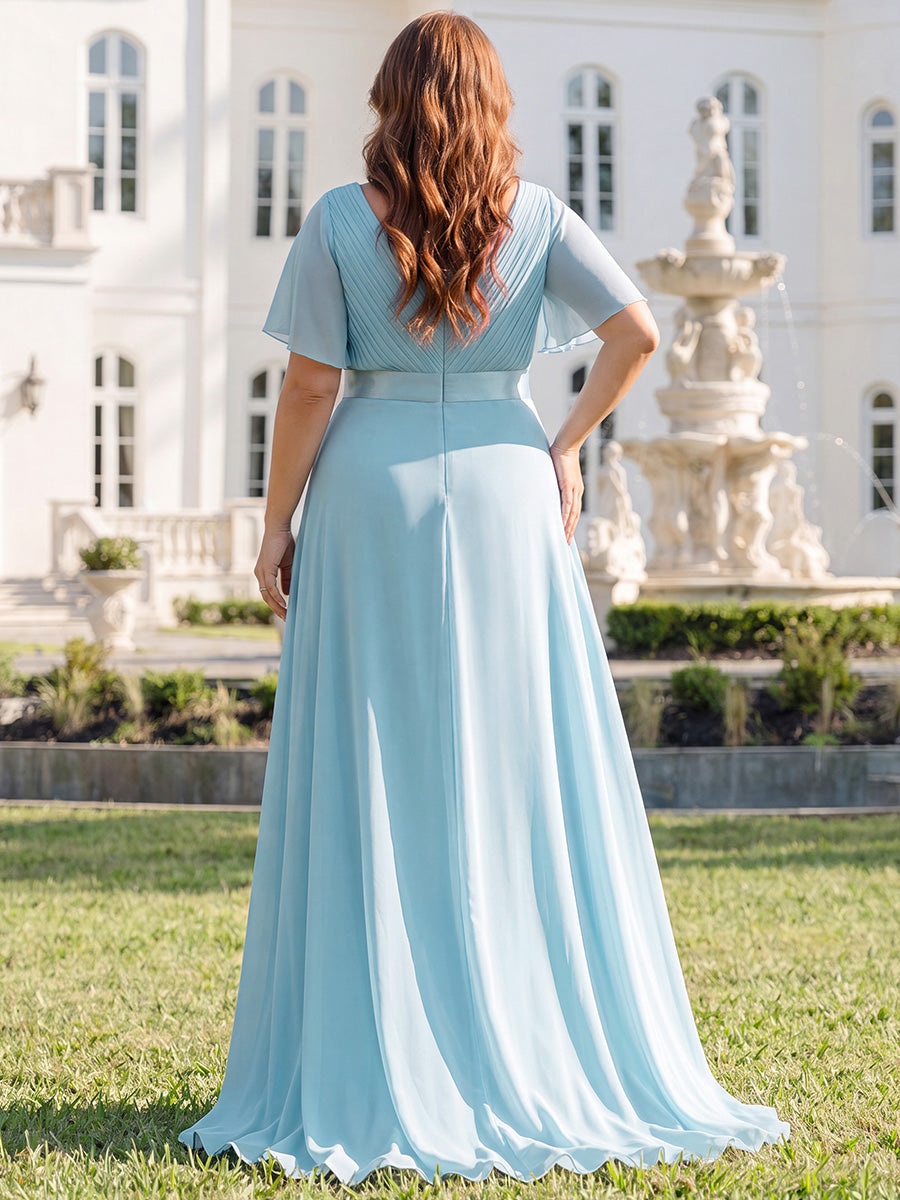 Robe de maternité en mousseline simple à manches volantées #Couleur_Bleu Ciel