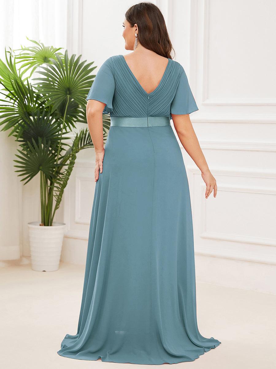 Taille personnalisée Robe de demoiselle d'honneur longue manches courtes #Couleur_Bleu Fume