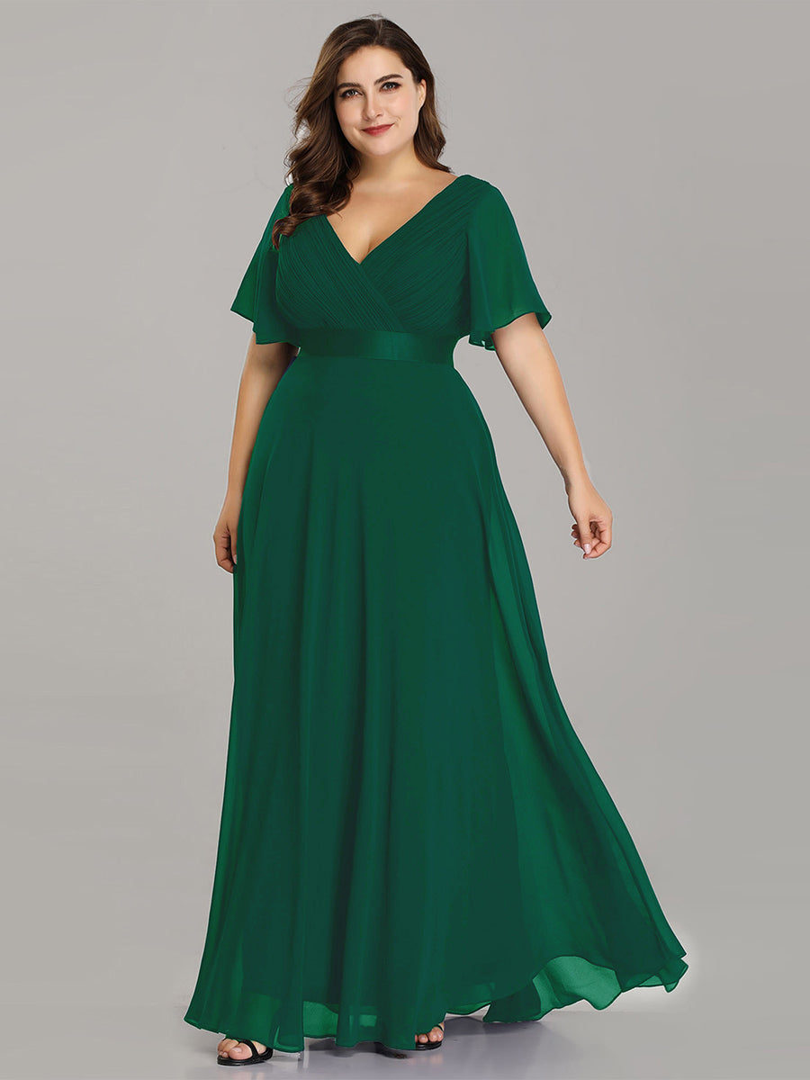 Robe mariage invitée fluide élégante en mousseline à taille haute #Couleur_Vert Fonce