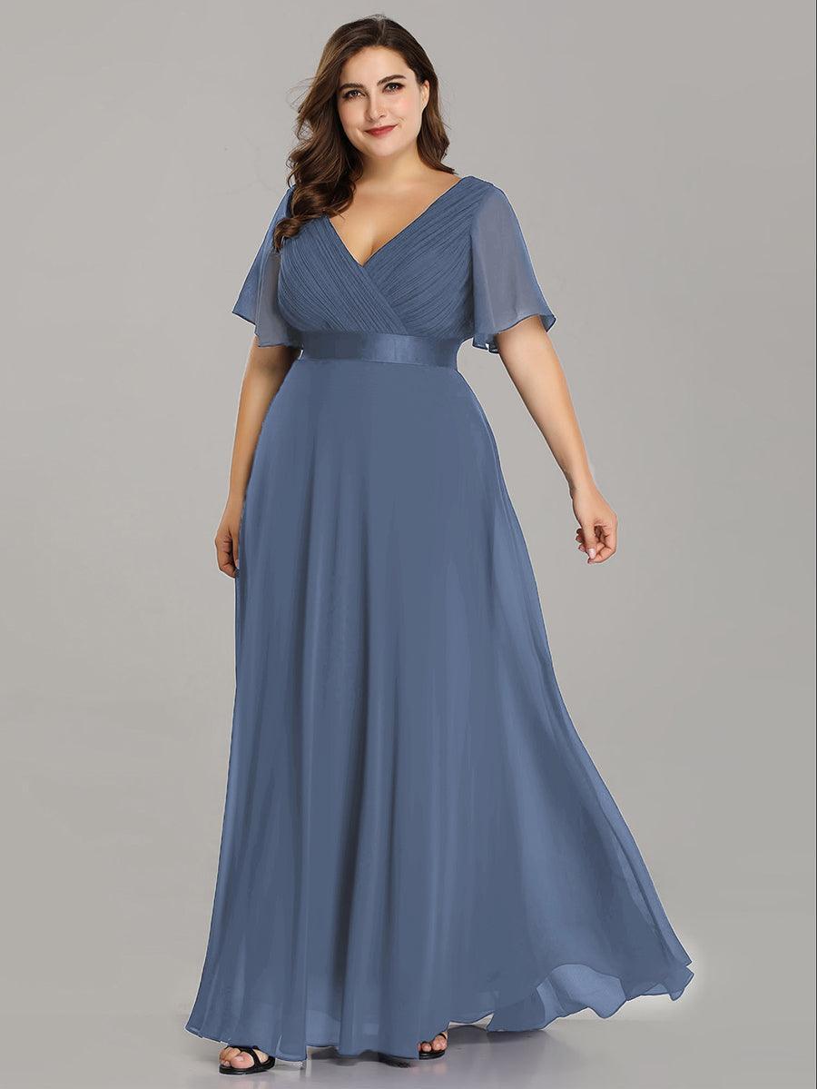 Taille personnalisée Robe de demoiselle d'honneur longue manches courtes #Couleur_Marine Fume