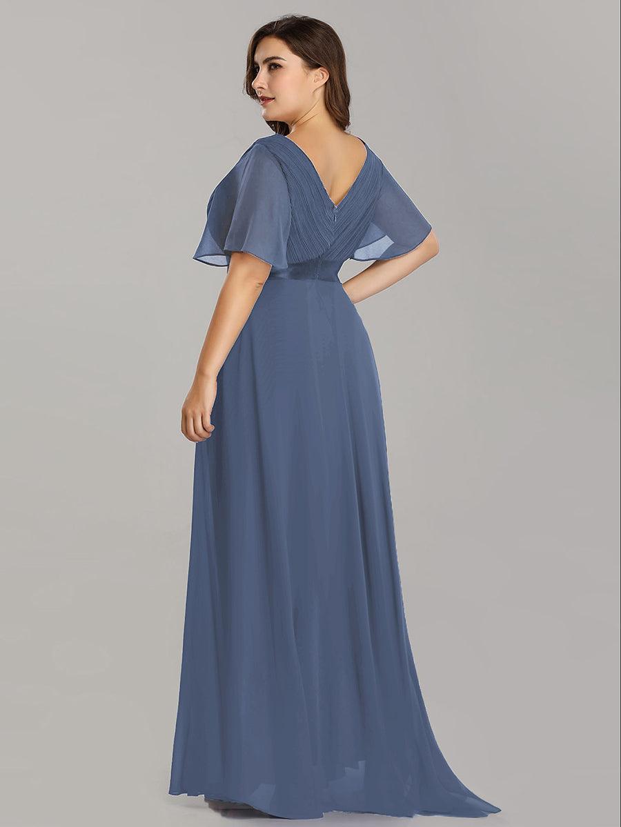 Taille personnalisée Robe de demoiselle d'honneur longue manches courtes #Couleur_Marine Fume