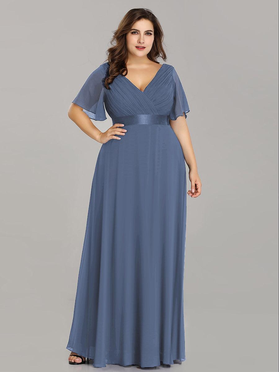 Taille personnalisée Robe de demoiselle d'honneur longue manches courtes #Couleur_Marine Fume