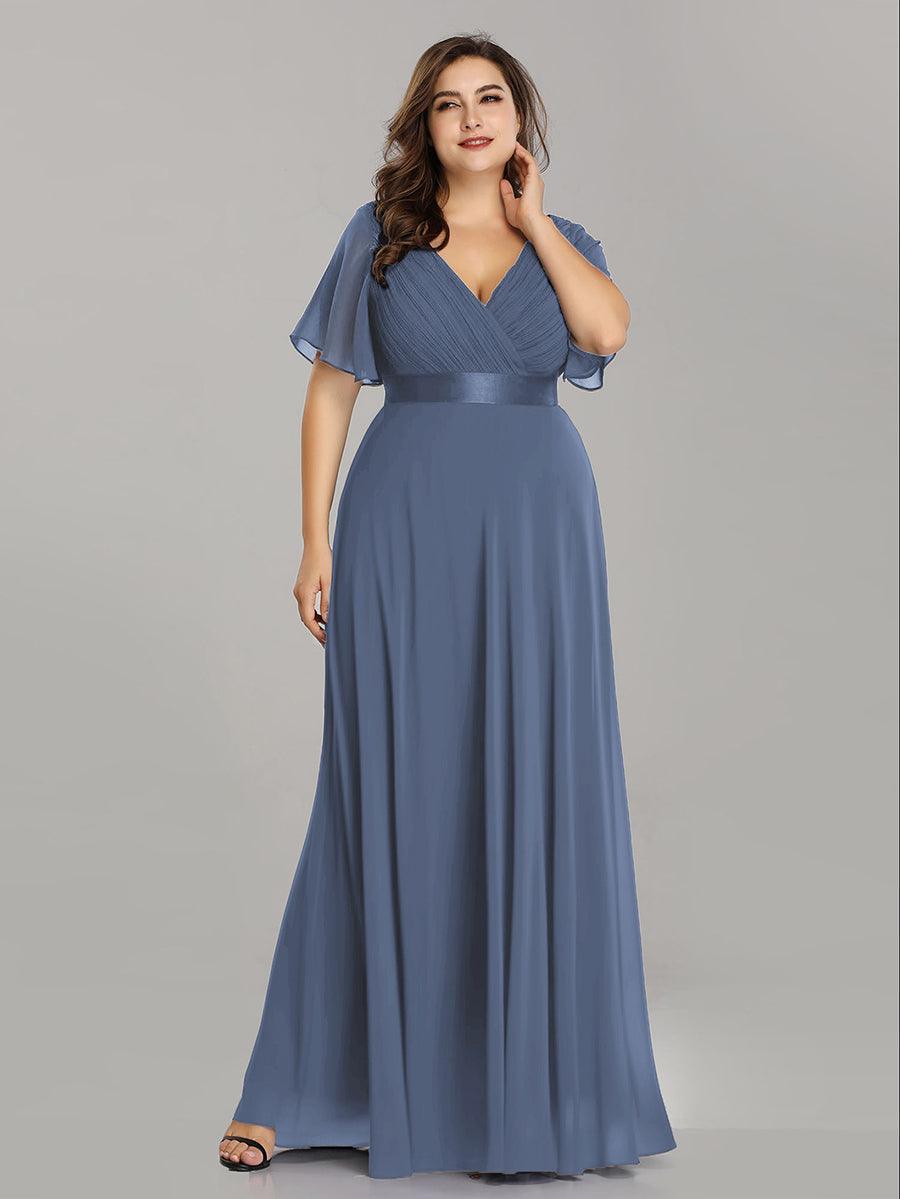 Taille personnalisée Robe de demoiselle d'honneur longue manches courtes #Couleur_Marine Fume