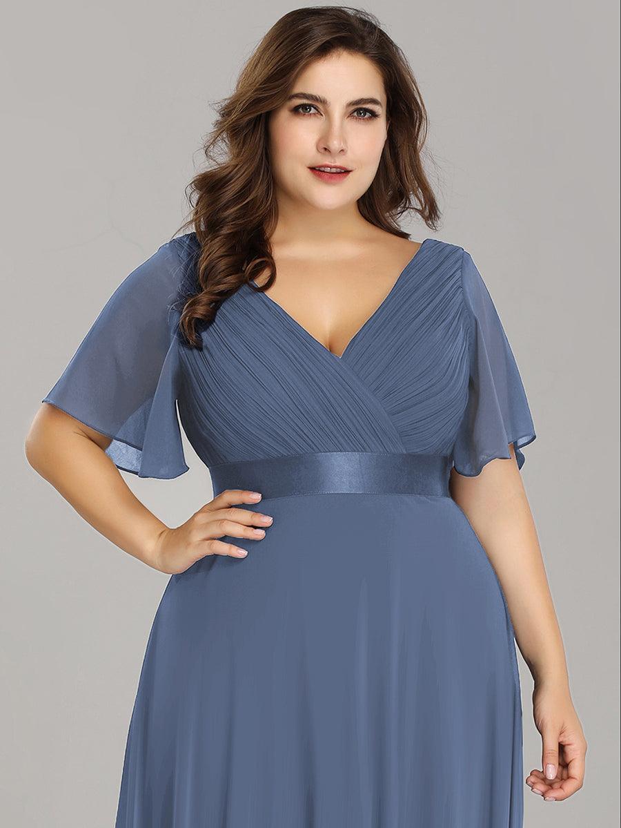 Taille personnalisée Robe de demoiselle d'honneur longue manches courtes #Couleur_Marine Fume