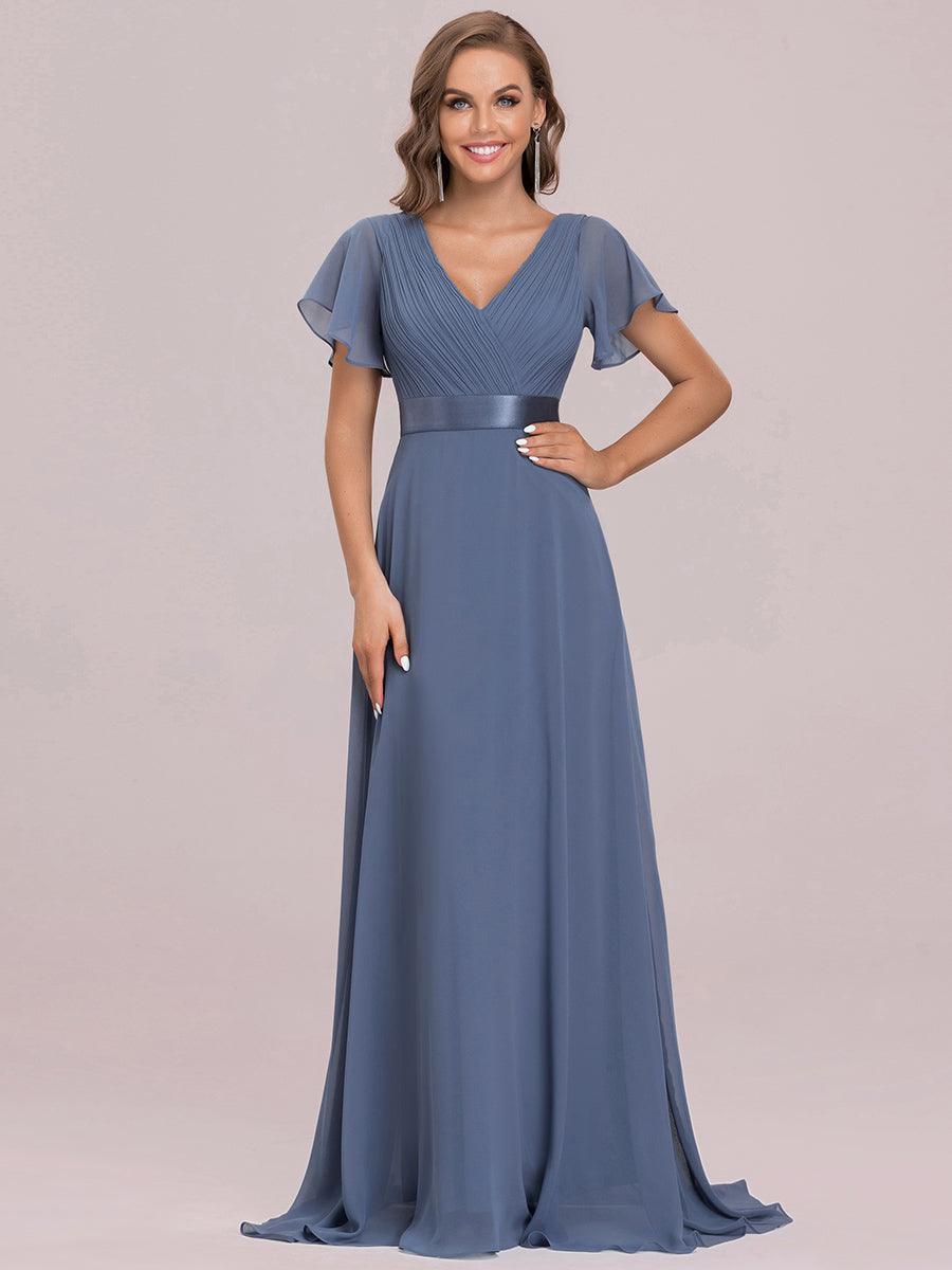 Taille personnalisée Robe de demoiselle d'honneur longue manches courtes #Couleur_Marine Fume