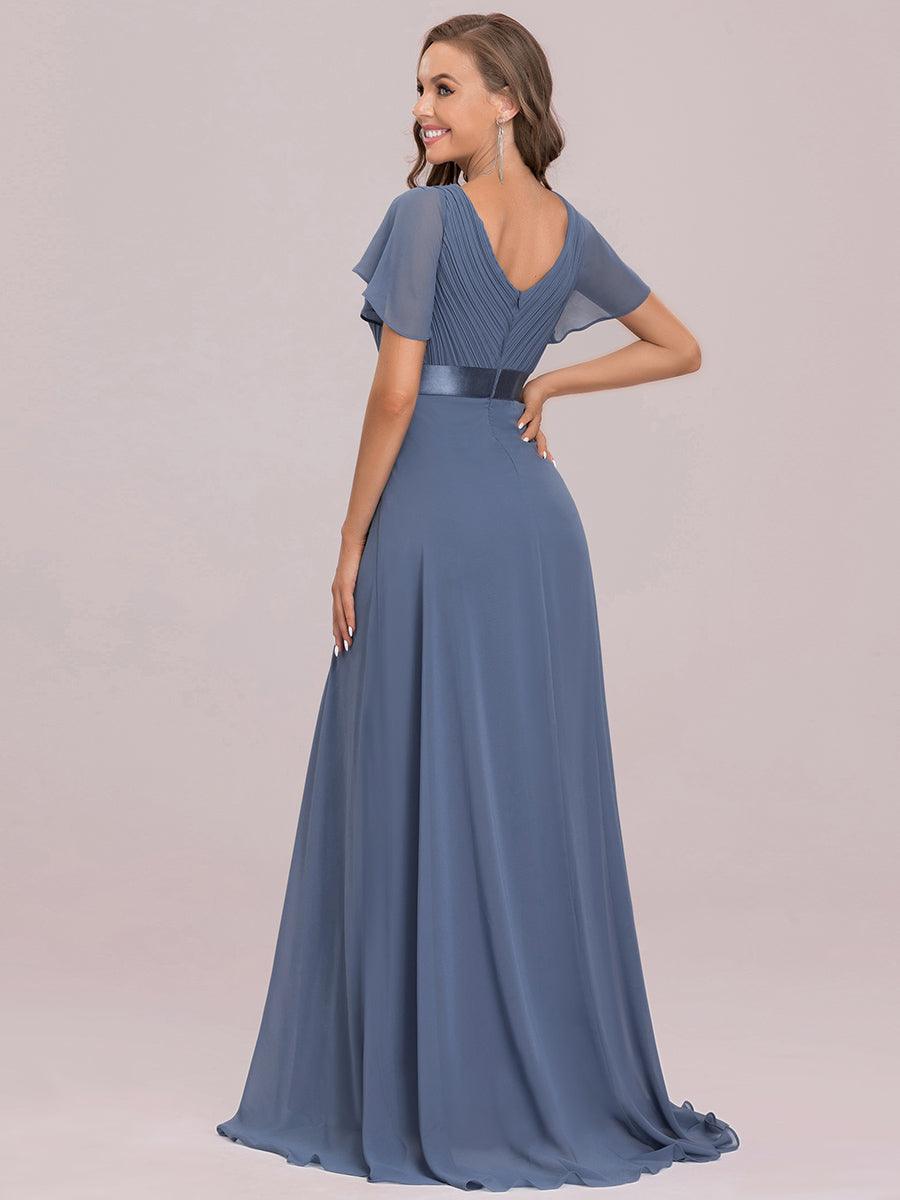 Taille personnalisée Robe de demoiselle d'honneur longue manches courtes #Couleur_Marine Fume