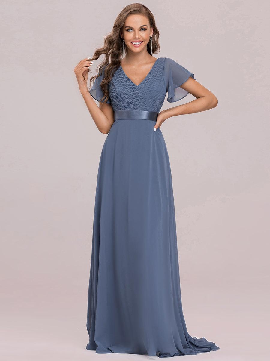 Taille personnalisée Robe de demoiselle d'honneur longue manches courtes #Couleur_Marine Fume