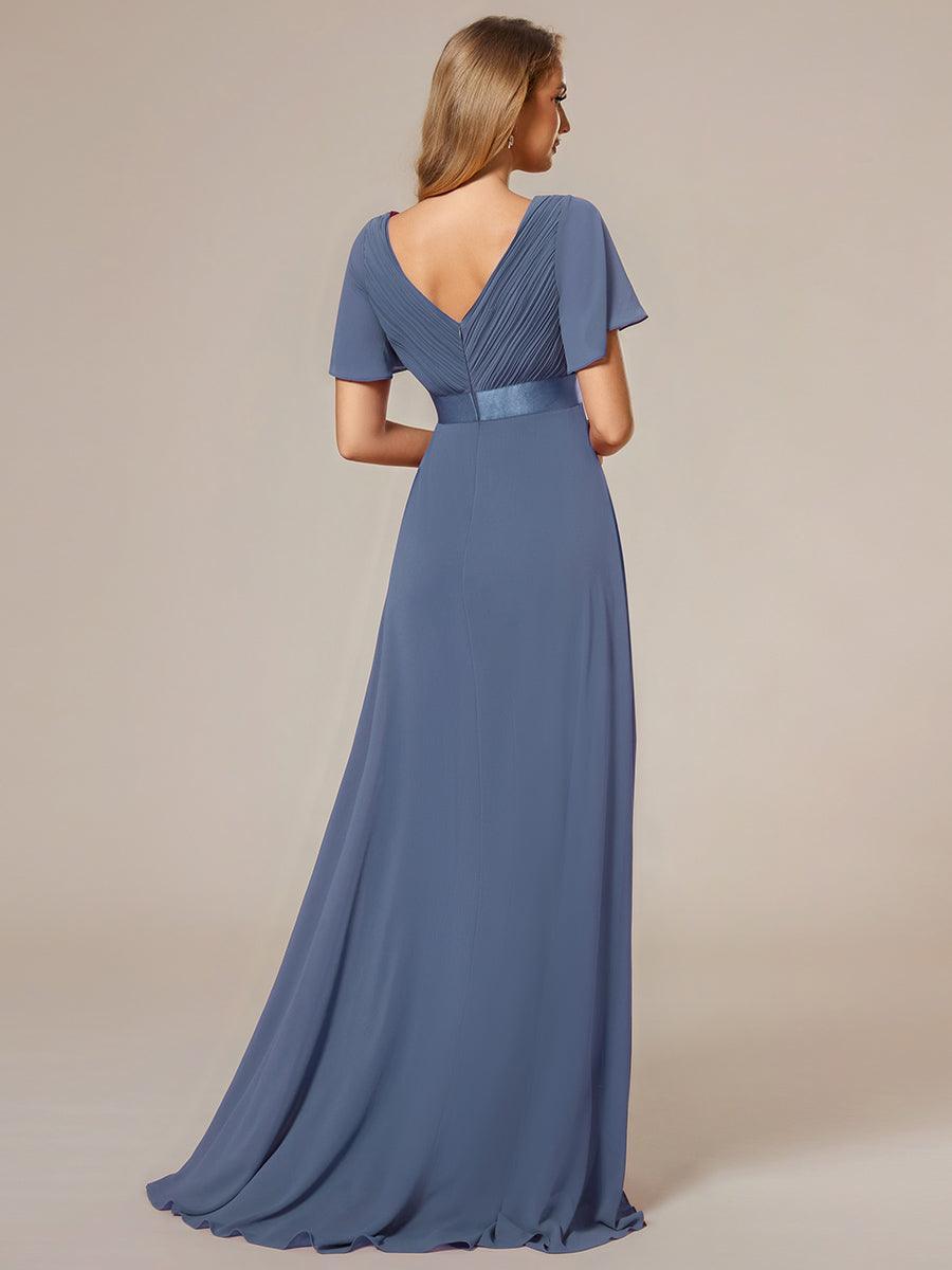 Taille personnalisée Robe de demoiselle d'honneur longue manches courtes #Couleur_Marine Fume