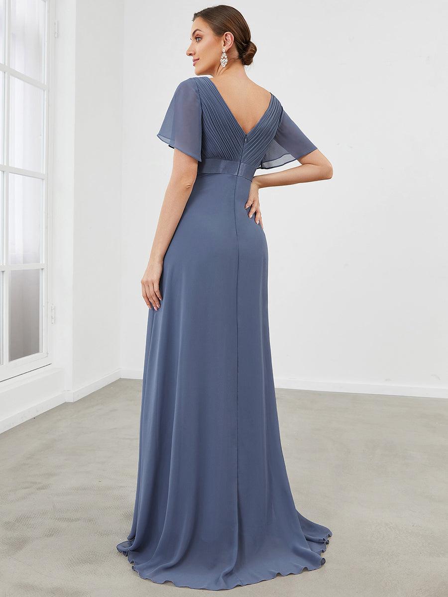 Taille personnalisée Robe de demoiselle d'honneur longue manches courtes #Couleur_Marine Fume