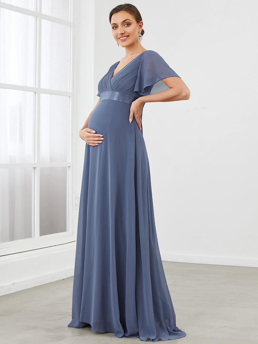 Taille personnalisée Robe de demoiselle d'honneur longue manches courtes #Couleur_Marine Fume