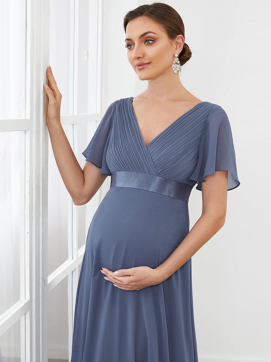 Taille personnalisée Robe de demoiselle d'honneur longue manches courtes #Couleur_Marine Fume
