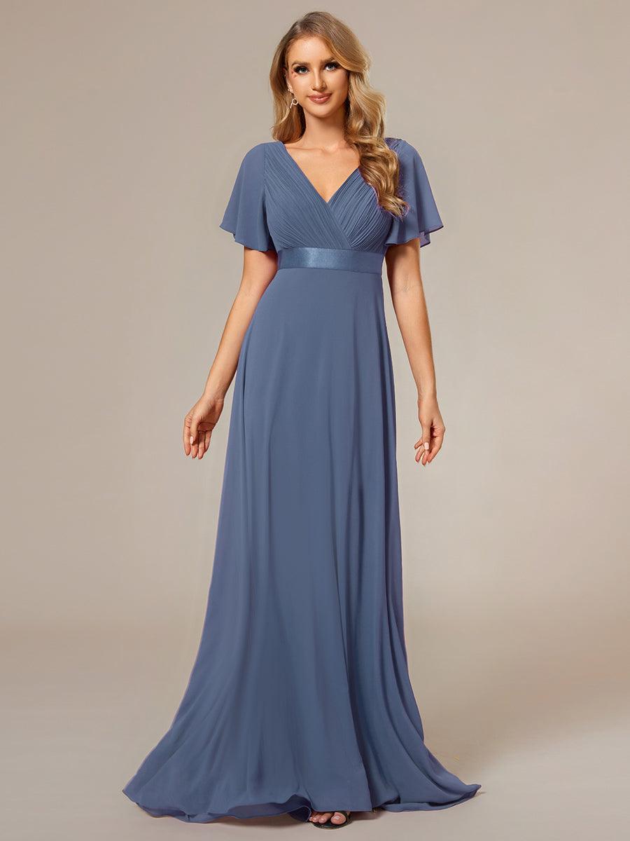 Taille personnalisée Robe de demoiselle d'honneur longue manches courtes #Couleur_Marine Fume