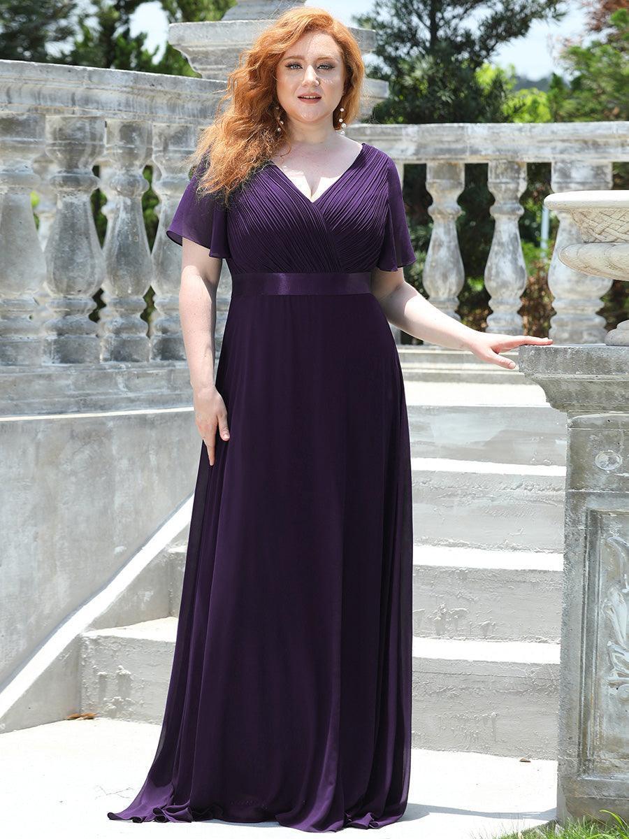 Robe mariage invitée fluide élégante en mousseline à taille haute #Couleur_Violet Fonce