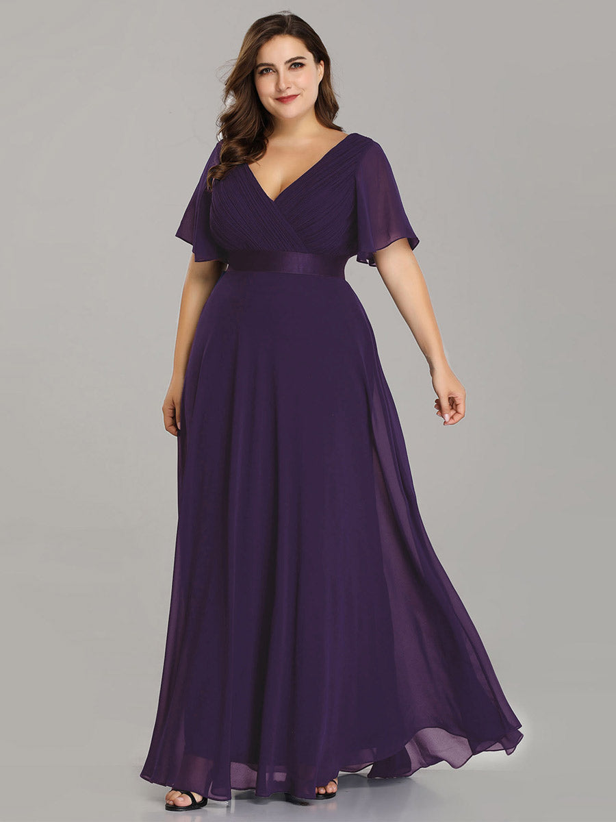 Robe de soirée fluide élégante en mousseline à taille haute #Couleur_Violet Fonce