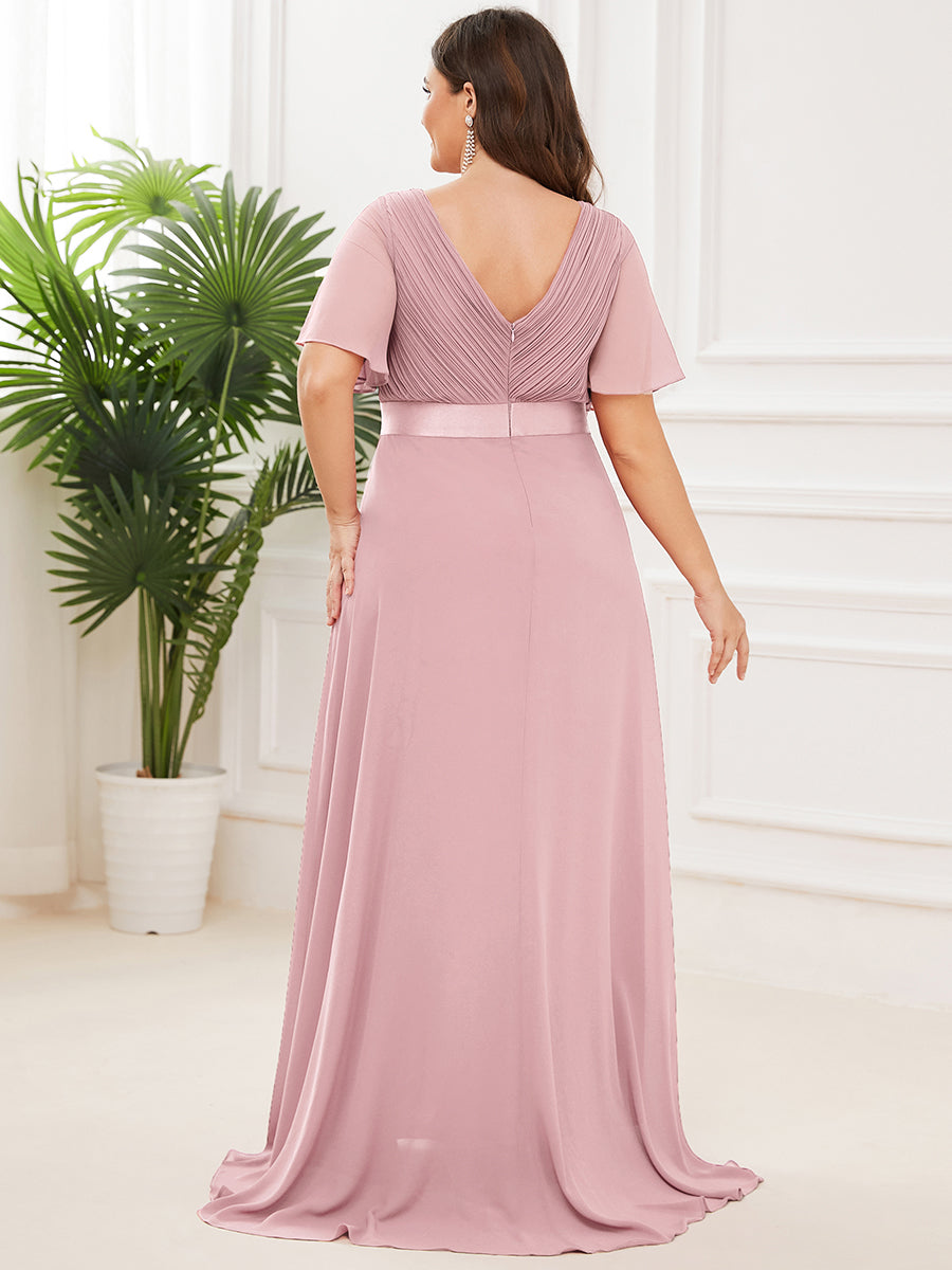 Robe de maternité en mousseline simple à manches volantées #Couleur_Rose fumee