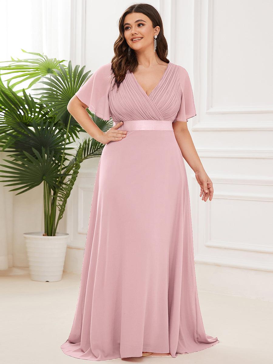 Taille personnalisée Robe de demoiselle d'honneur longue manches courtes #Couleur_Rose fumee