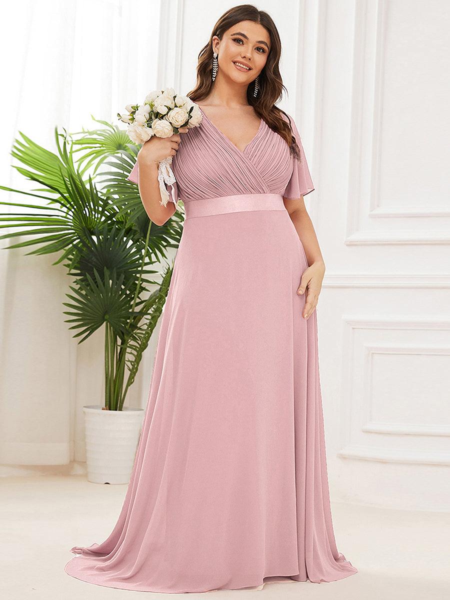 Taille personnalisée Robe de demoiselle d'honneur longue manches courtes #Couleur_Rose fumee