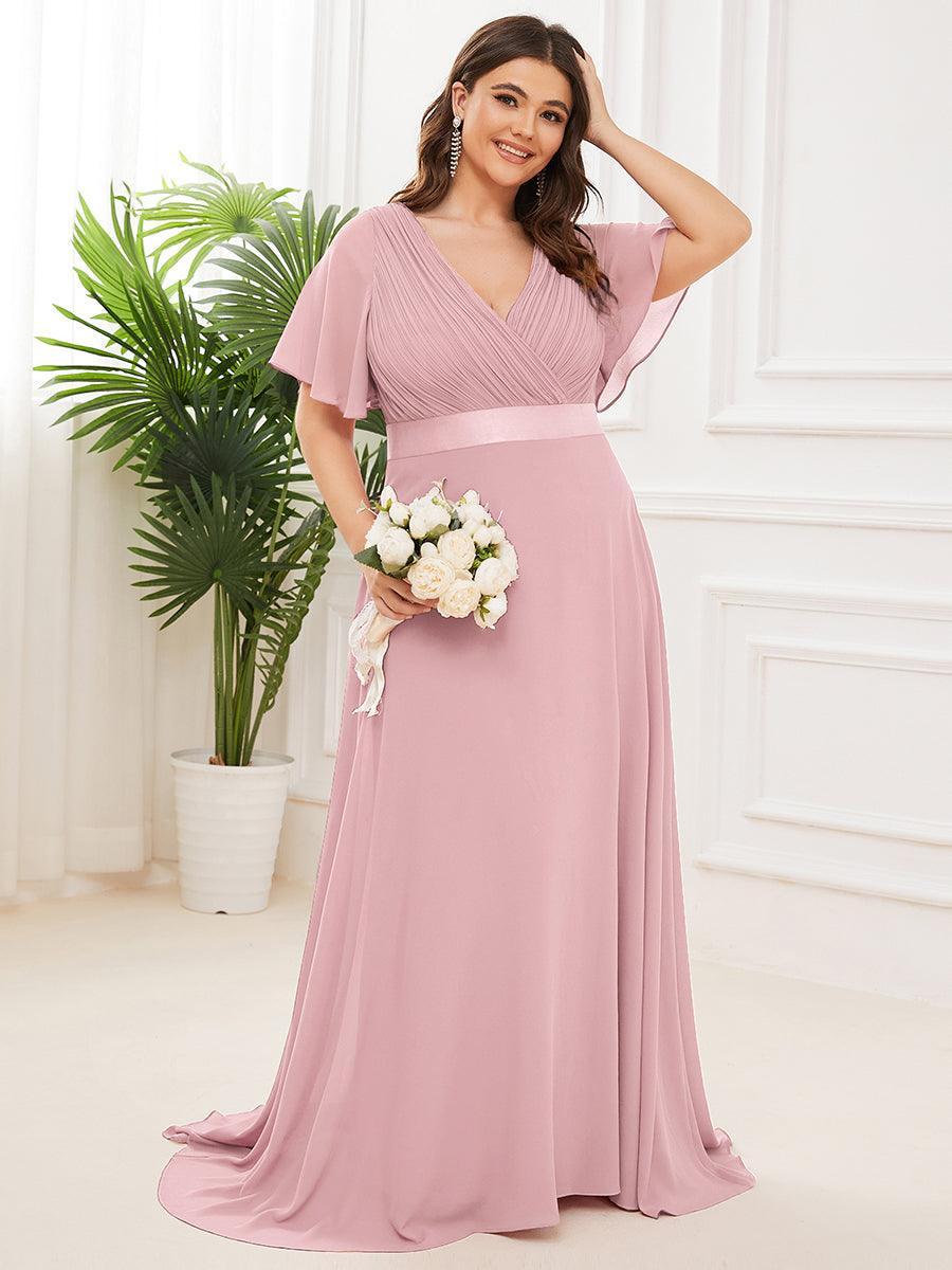 Taille personnalisée Robe de demoiselle d'honneur longue manches courtes #Couleur_Rose fumee