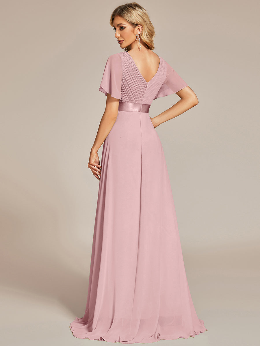 Robe de maternité en mousseline simple à manches volantées #Couleur_Rose fumee