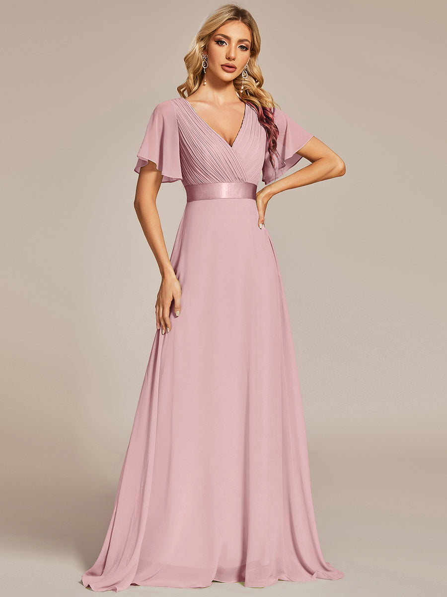 Robe de maternité en mousseline simple à manches volantées #Couleur_Rose fumee