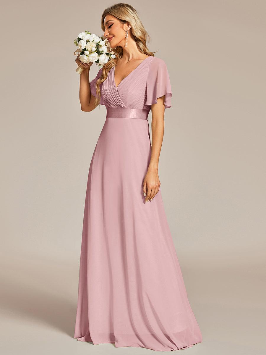 Taille personnalisée Robe de demoiselle d'honneur longue manches courtes #Couleur_Rose fumee
