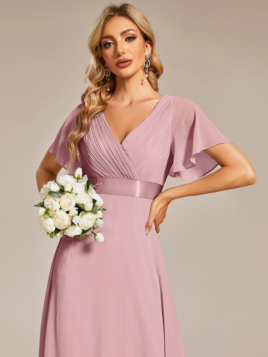 Taille personnalisée Robe de demoiselle d'honneur longue manches courtes #Couleur_Rose fumee