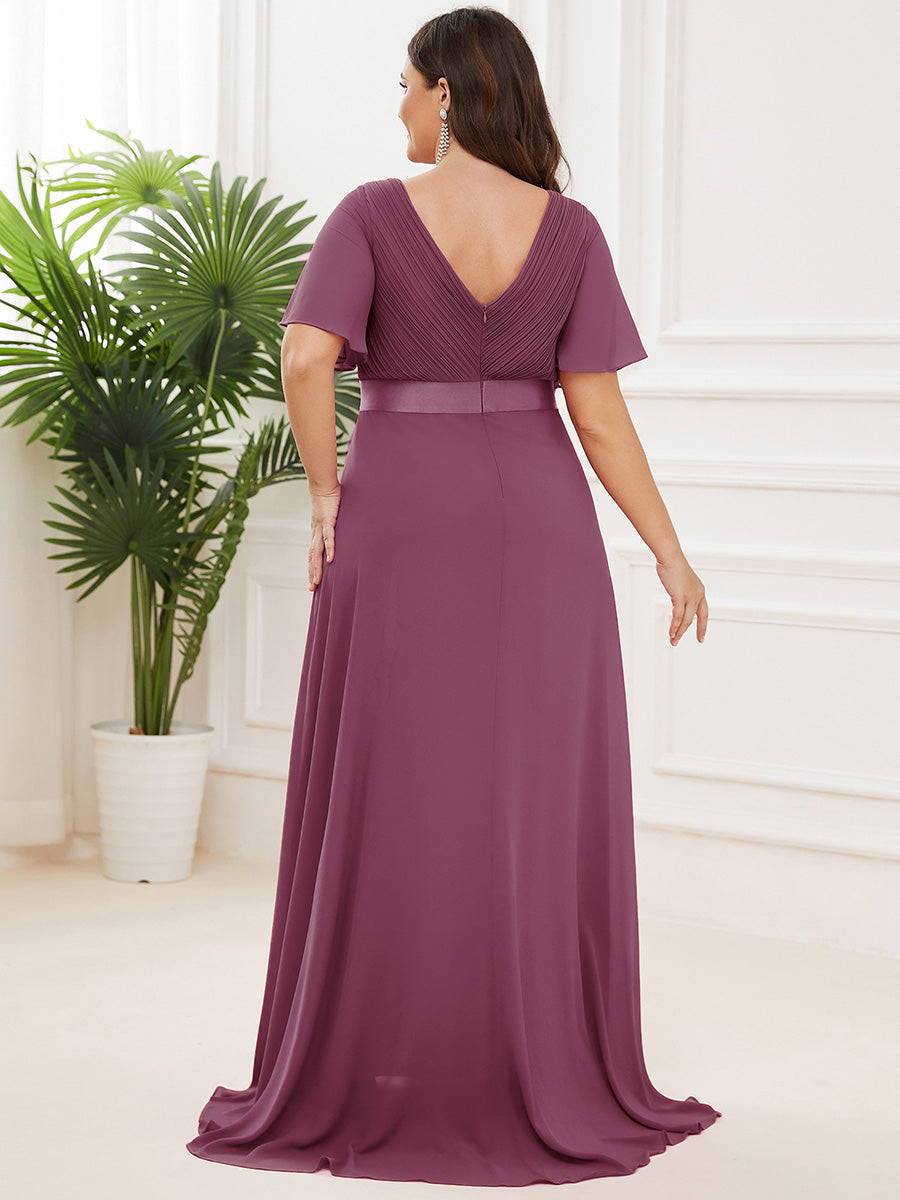Robe mariage invitée fluide élégante en mousseline à taille haute #Couleur_Prun§Ö Foncée