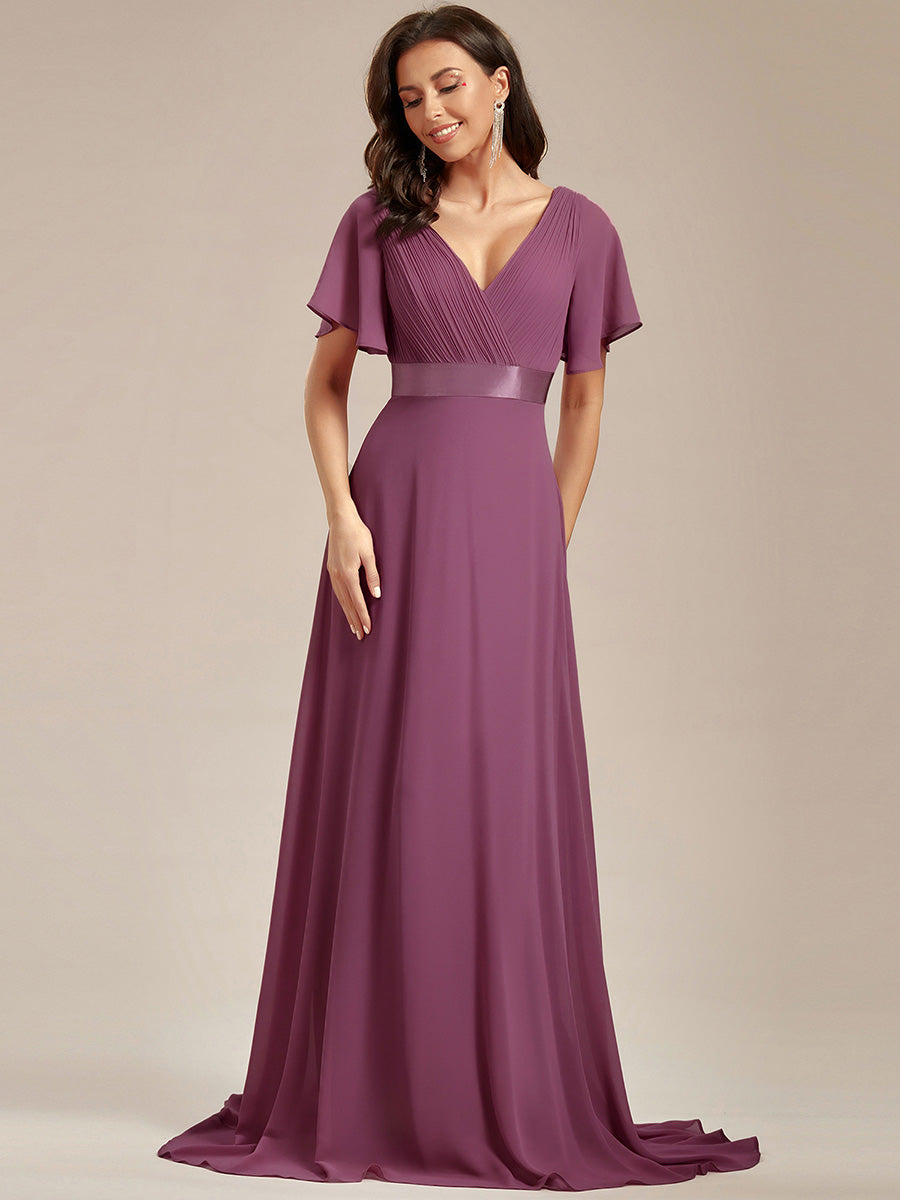 Robe mariage invitée fluide élégante en mousseline à taille haute #Couleur_Prun§Ö Foncée