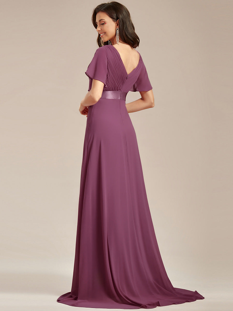 Robe mariage invitée fluide élégante en mousseline à taille haute #Couleur_Prun§Ö Foncée