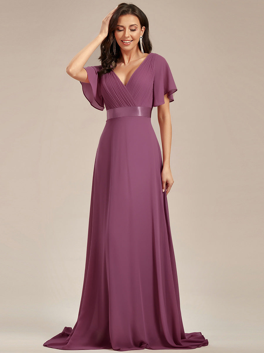 Robe mariage invitée fluide élégante en mousseline à taille haute #Couleur_Prun§Ö Foncée