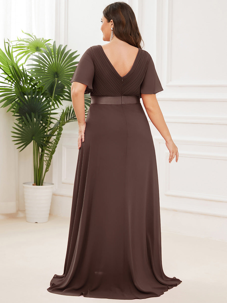 Robe mariage invitée fluide élégante en mousseline à taille haute #Couleur_Marron Espresso