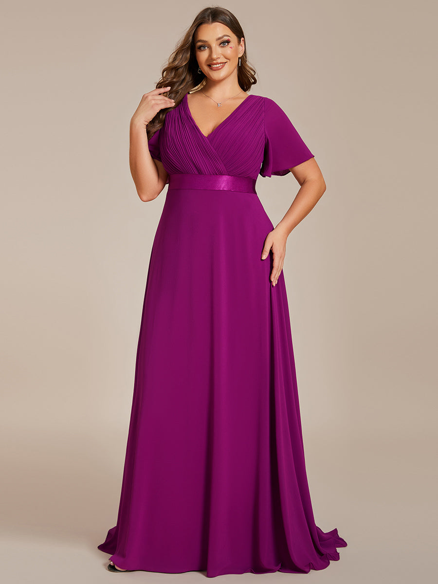 Robe de Soirée élégante en mousseline à taille haute et manches courtes #Couleur_Fuchsia