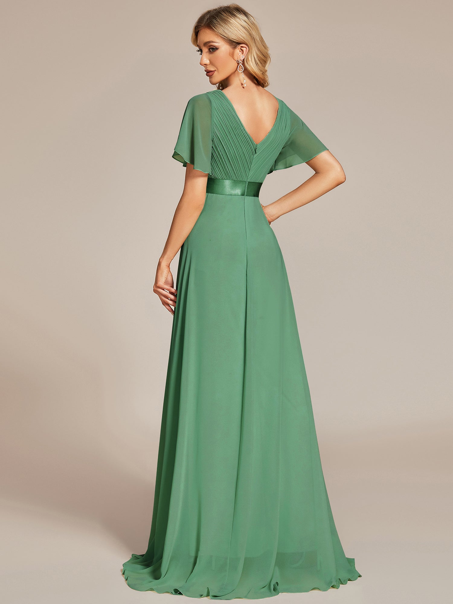 Robe de maternité en mousseline simple à manches volantées #Couleur_Haricot Vert