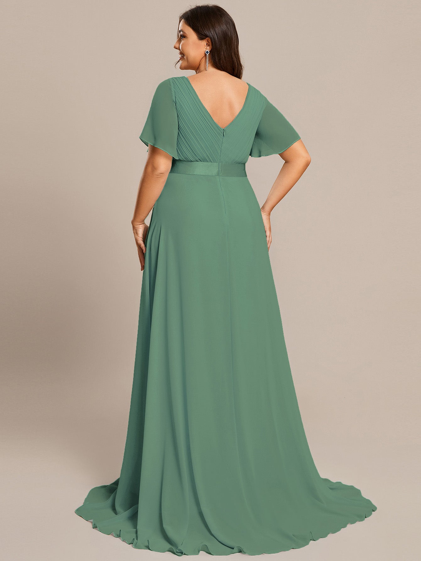 Robe de maternité en mousseline simple à manches volantées #Couleur_Haricot Vert