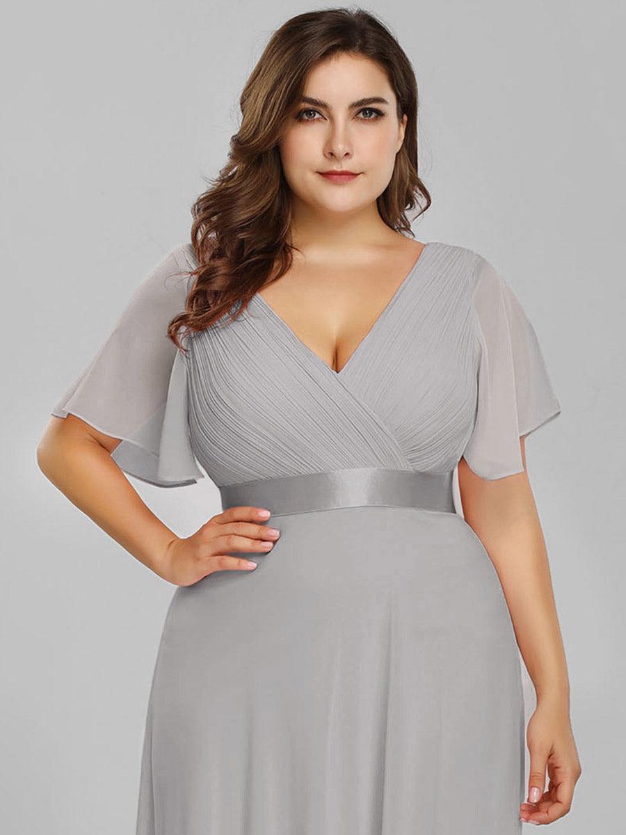 Robe mariage invitée fluide élégante en mousseline à taille haute #Couleur_Gris