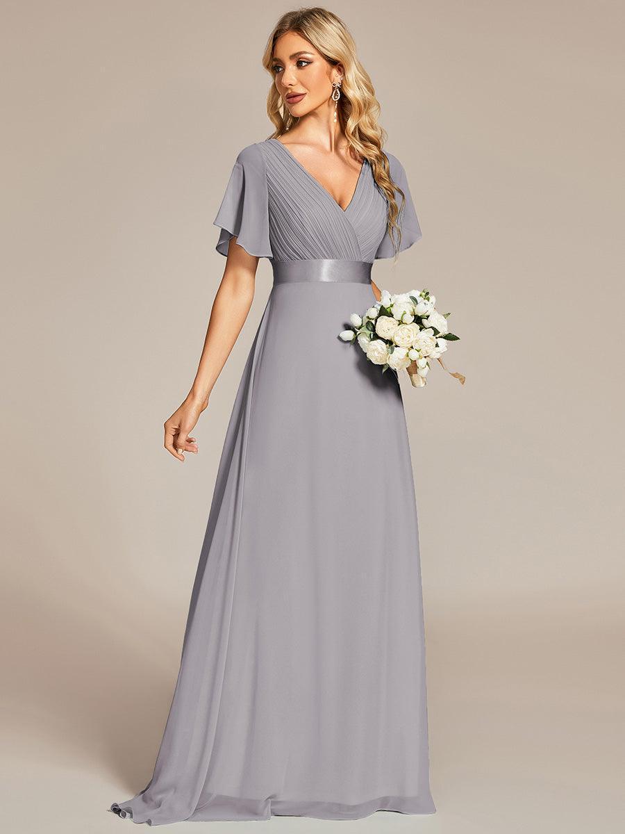 Robe mariage invitée fluide élégante en mousseline à taille haute #Couleur_Gris