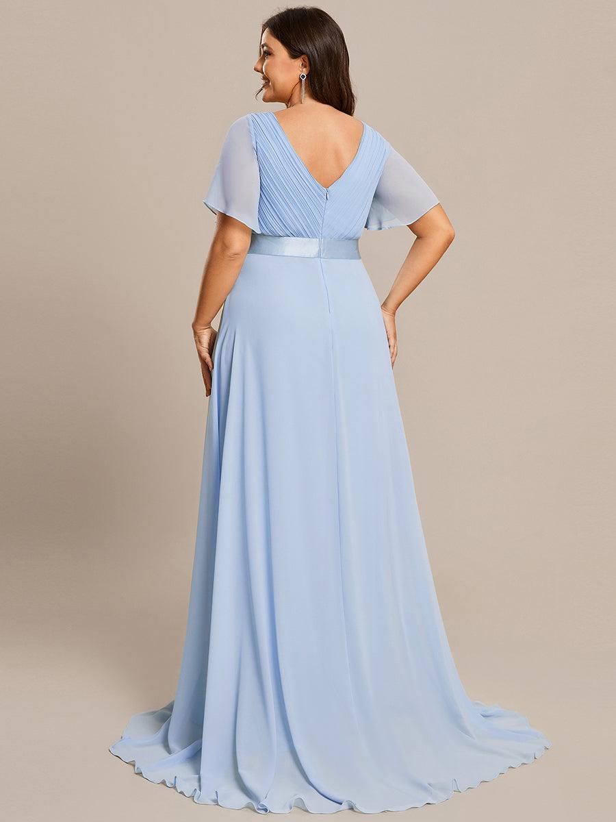 Taille personnalisée Robe de demoiselle d'honneur longue manches courtes #Couleur_Bleu Glace