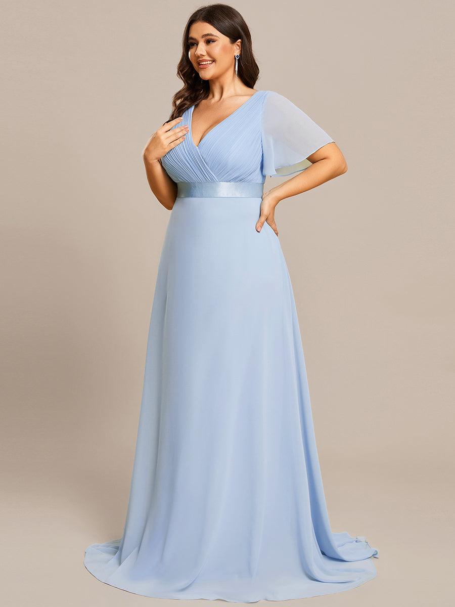 Taille personnalisée Robe de demoiselle d'honneur longue manches courtes #Couleur_Bleu Glace