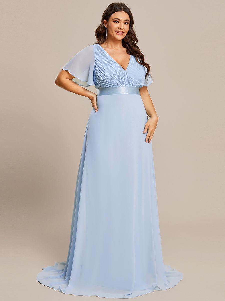 Taille personnalisée Robe de demoiselle d'honneur longue manches courtes #Couleur_Bleu Glace