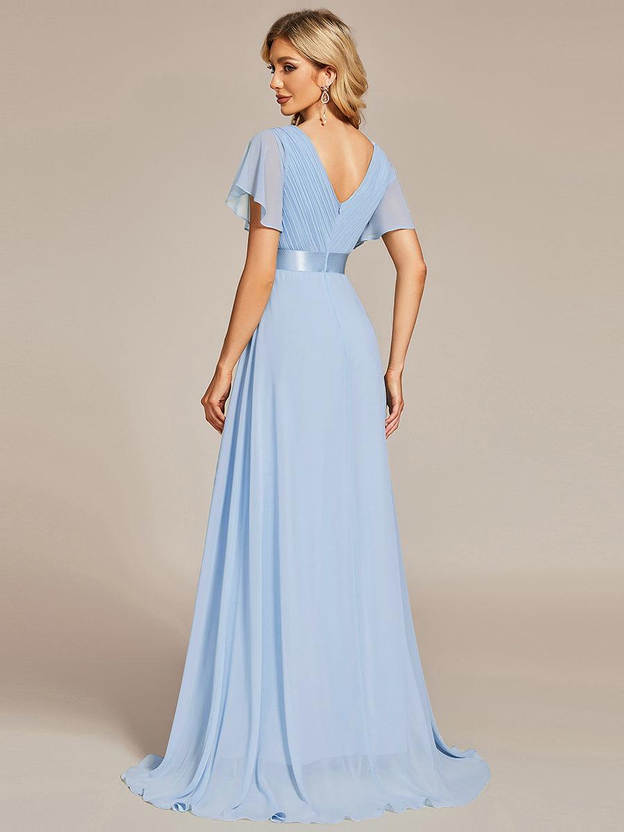 Taille personnalisée Robe de demoiselle d'honneur longue manches courtes #Couleur_Bleu Glace