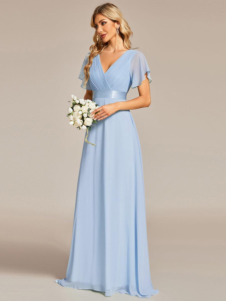 Taille personnalisée Robe de demoiselle d'honneur longue manches courtes #Couleur_Bleu Glace