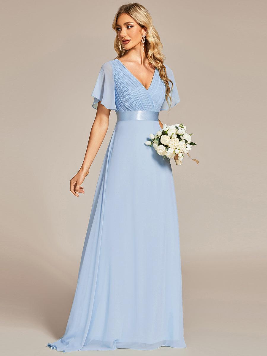Taille personnalisée Robe de demoiselle d'honneur longue manches courtes #Couleur_Bleu Glace