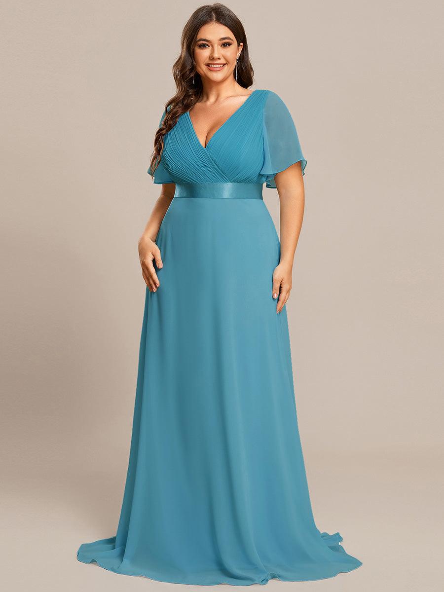 Taille personnalisée Robe de demoiselle d'honneur longue manches courtes #Couleur_Bleu Jade