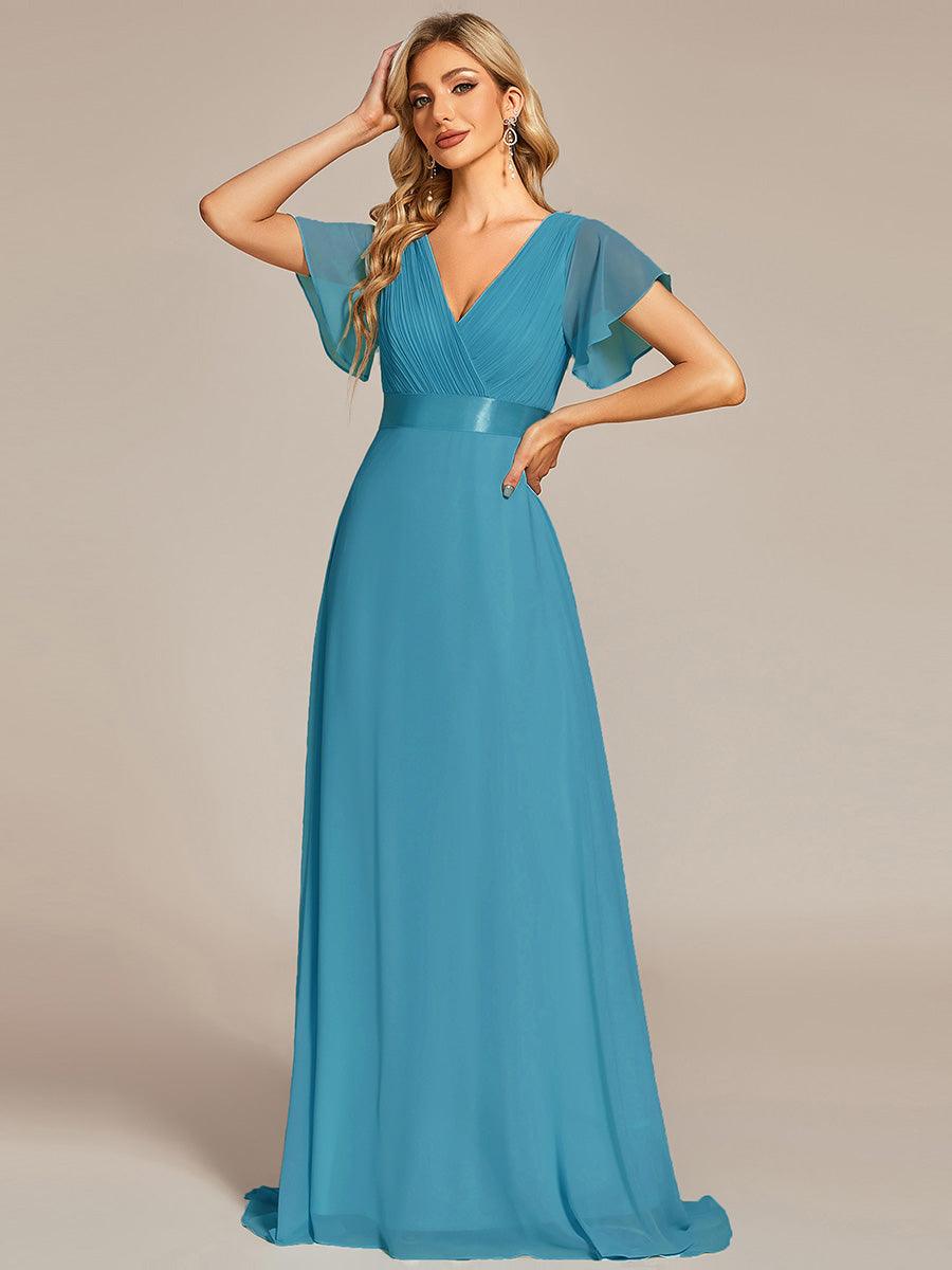 Taille personnalisée Robe de demoiselle d'honneur longue manches courtes #Couleur_Bleu Jade