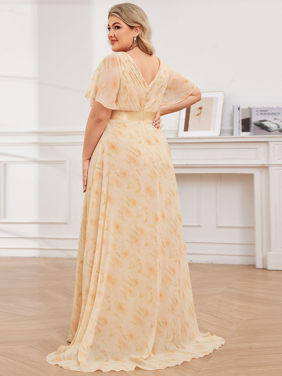 Robe de Soirée élégante en mousseline à taille haute et manches courtes #Couleur_Roses Dorées