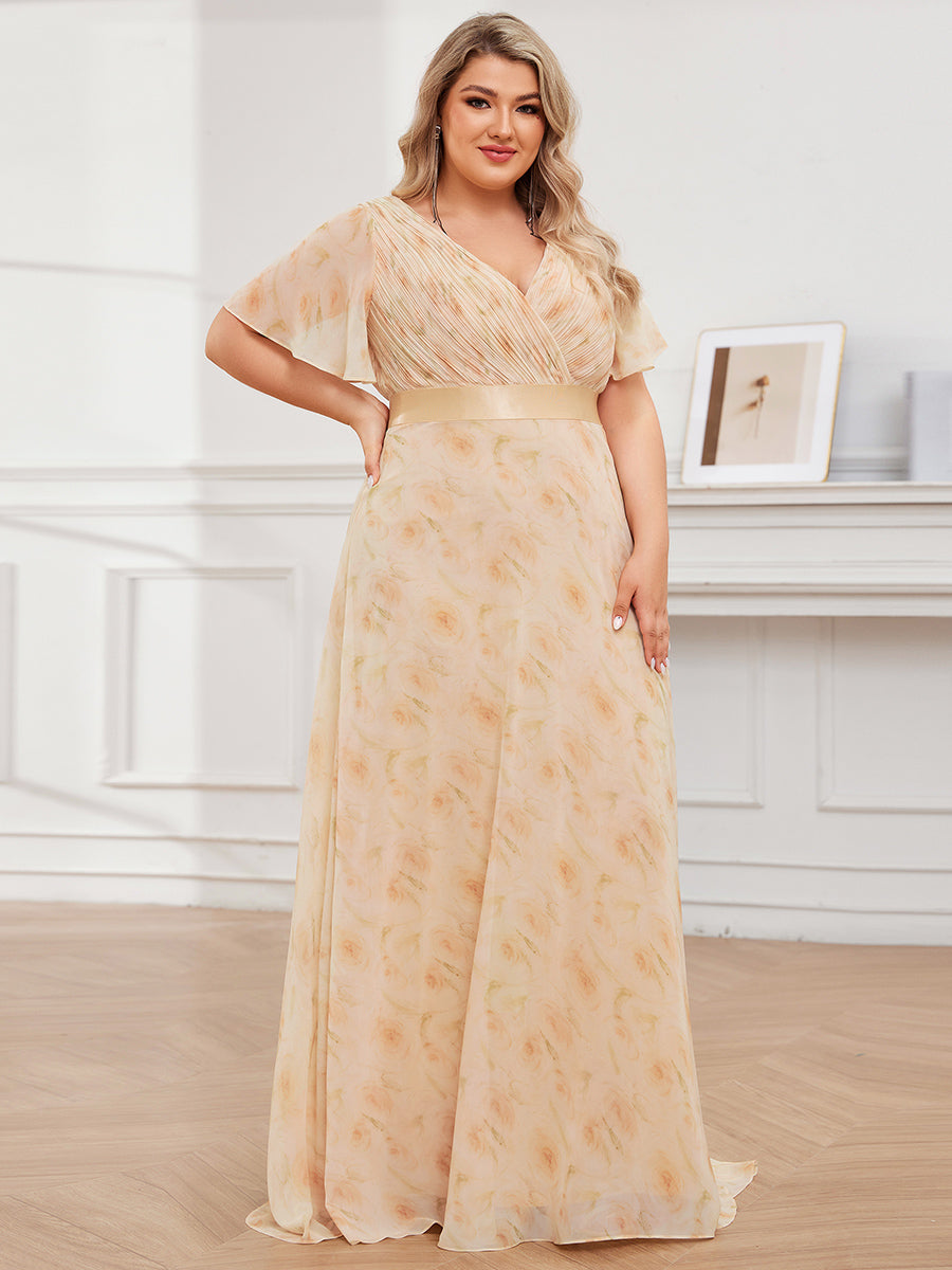 Robe de Soirée élégante en mousseline à taille haute et manches courtes #Couleur_Roses Dorées
