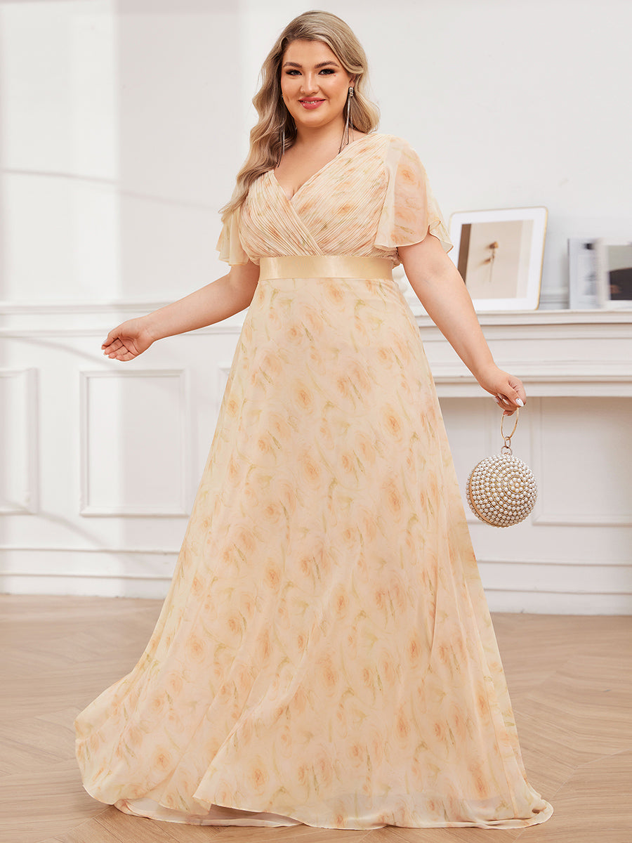 Robe de Soirée élégante en mousseline à taille haute et manches courtes #Couleur_Roses Dorées