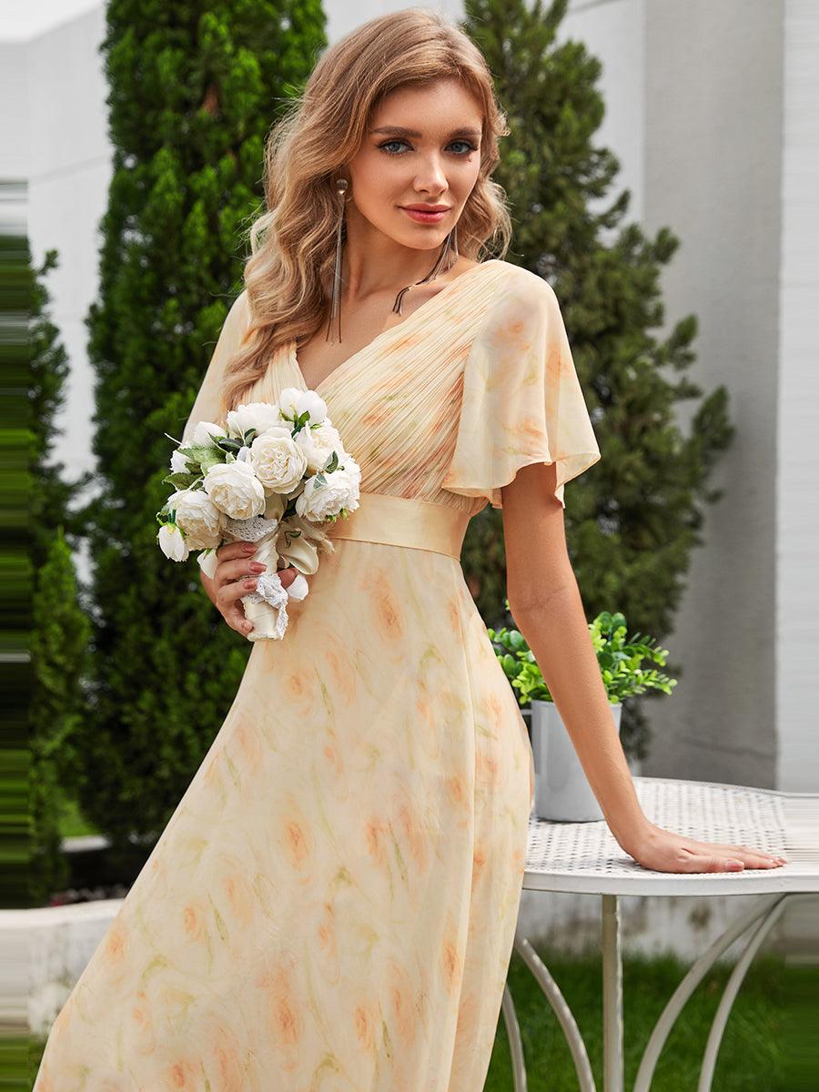 Taille personnalisée Robe de demoiselle d'honneur longue manches courtes #Couleur_Roses Dorées