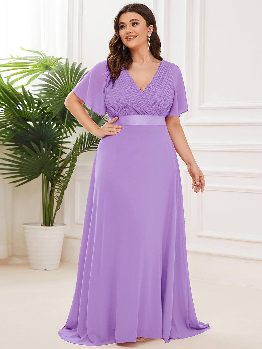 Taille personnalisée Robe de demoiselle d'honneur longue manches courtes #Couleur_Lavande