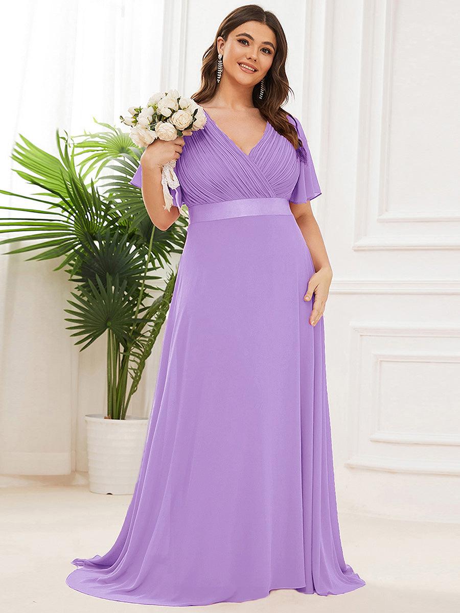 Taille personnalisée Robe de demoiselle d'honneur longue manches courtes #Couleur_Lavande